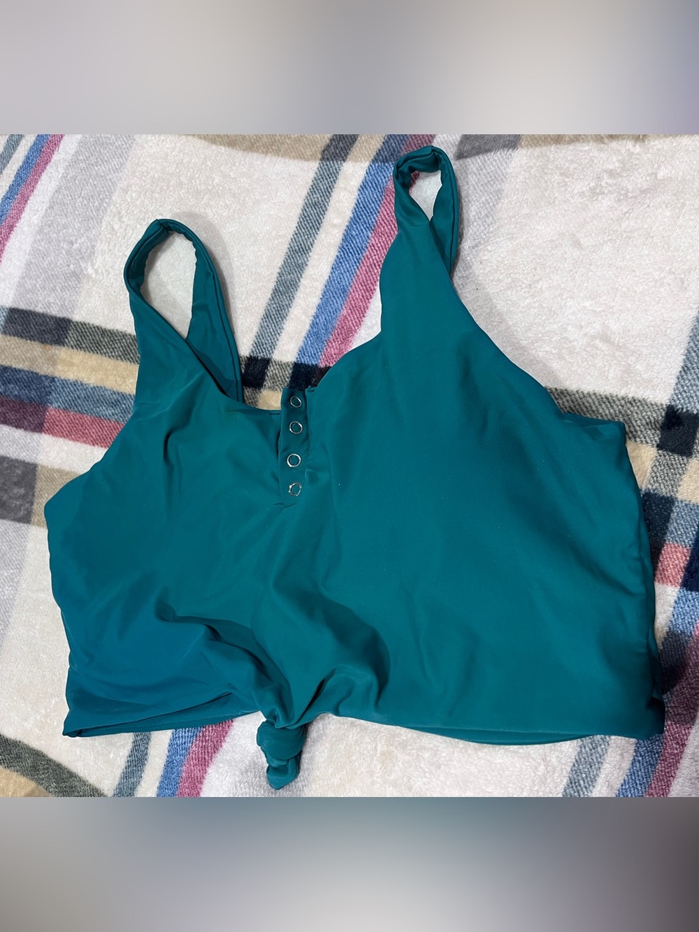 Zaful Teal Button-Front Crop Tankini Top